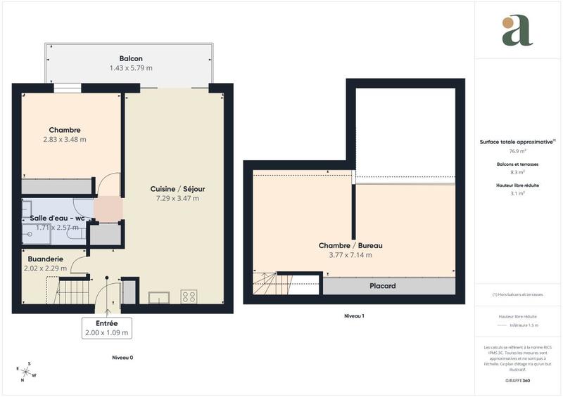 Appartement ancien - 75 m² - 3 pièces