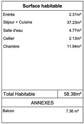 Appartement - 58 m² - 2 pièces