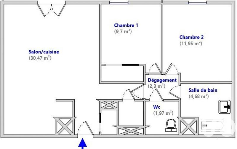 Appartement - 61 m² - 3 pièces