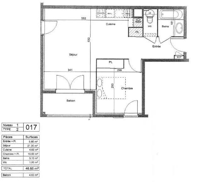 Appartement - 47 m² - 2 pièces