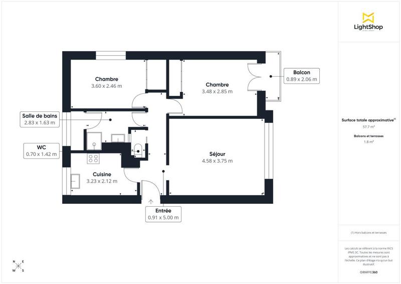 Appartement - 56 m² - 3 pièces
