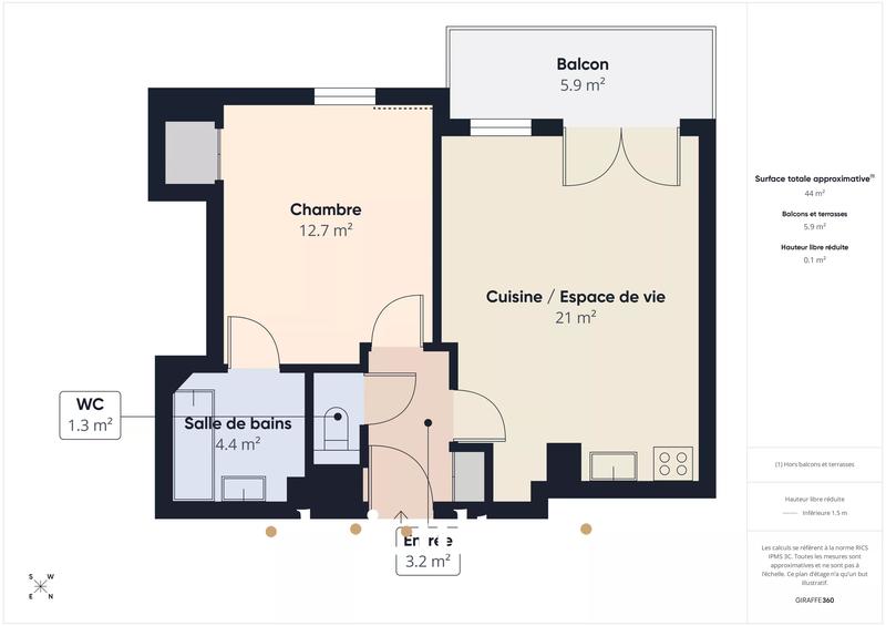 Appartement - 44 m² - 2 pièces