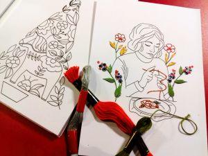 Atelier broderie sur carte à la Médiathèque de Beuzeville