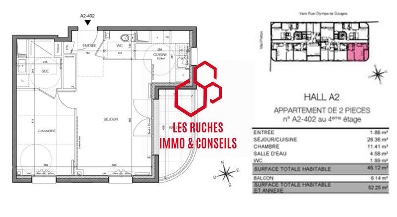 Appartement - 46 m² - 2 pièces