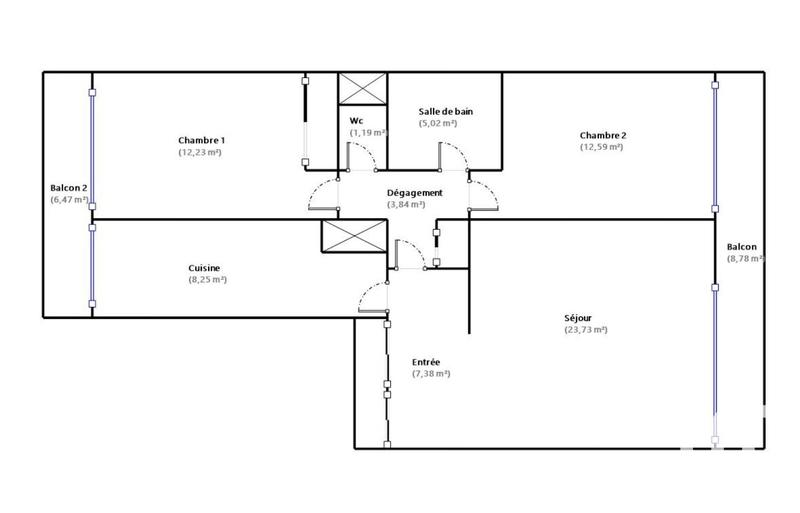 Appartement - 74 m² - 3 pièces