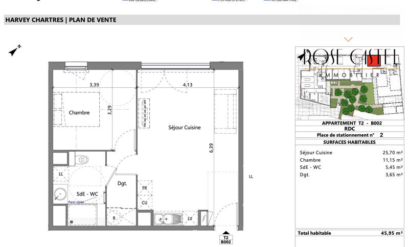 Appartement - 46 m² - 2 pièces