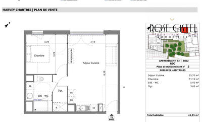 Appartement - 46 m² - 2 pièces