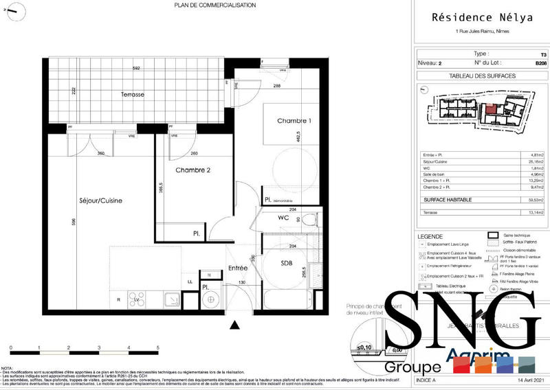 Appartement - 60 m² - 3 pièces