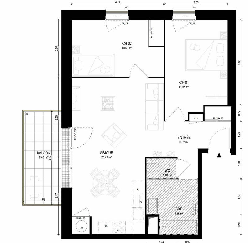 Appartement - 61 m² - 3 pièces