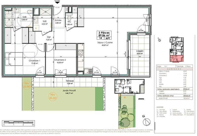 Appartement - 90 m² - 3 pièces