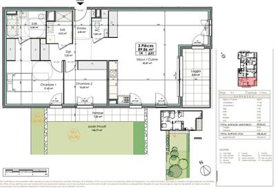 Appartement - 90 m² - 3 pièces