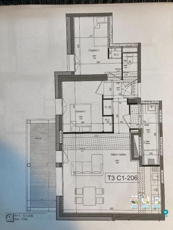 Appartement - 61 m² - 3 pièces