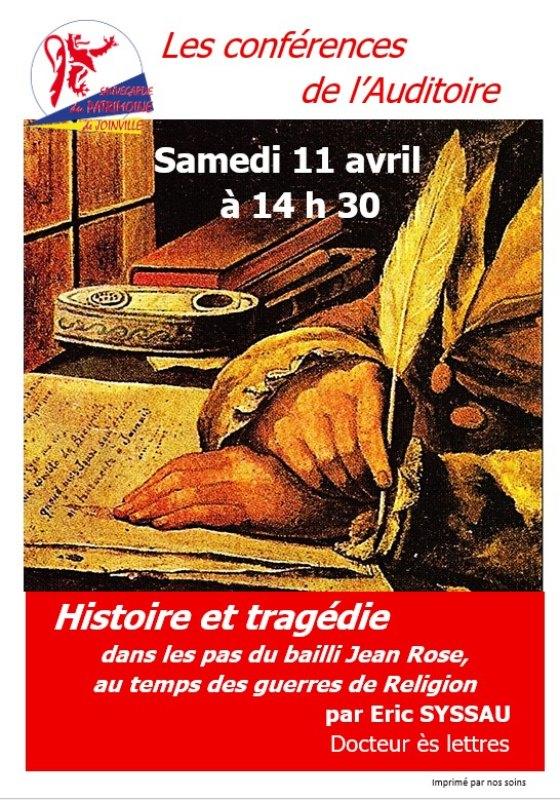 Conférence "Histoire et tragédie dans les pas du bailli Jean Rose au temps des guerres de Religion"