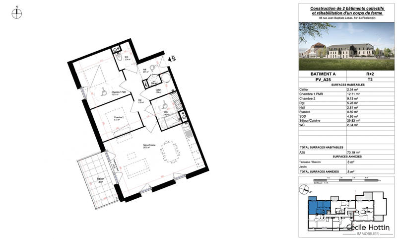 Appartement - 70 m² - 3 pièces