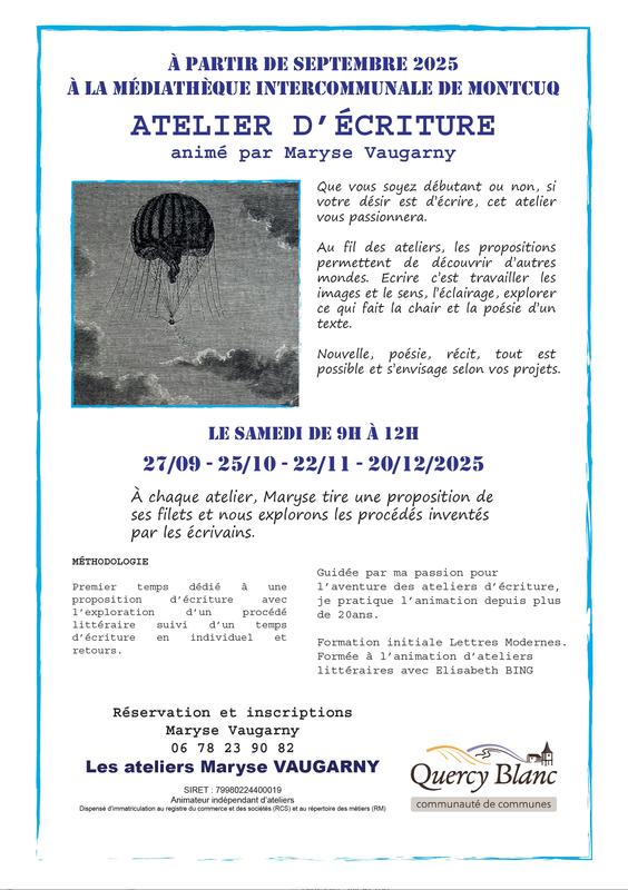 Atelier d'écriture à la médiathèque de Montcuq