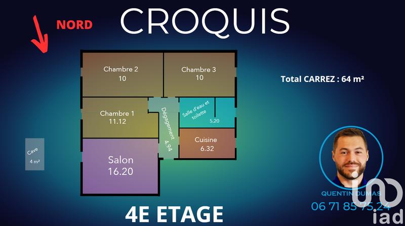 Appartement - 64 m² - 4 pièces