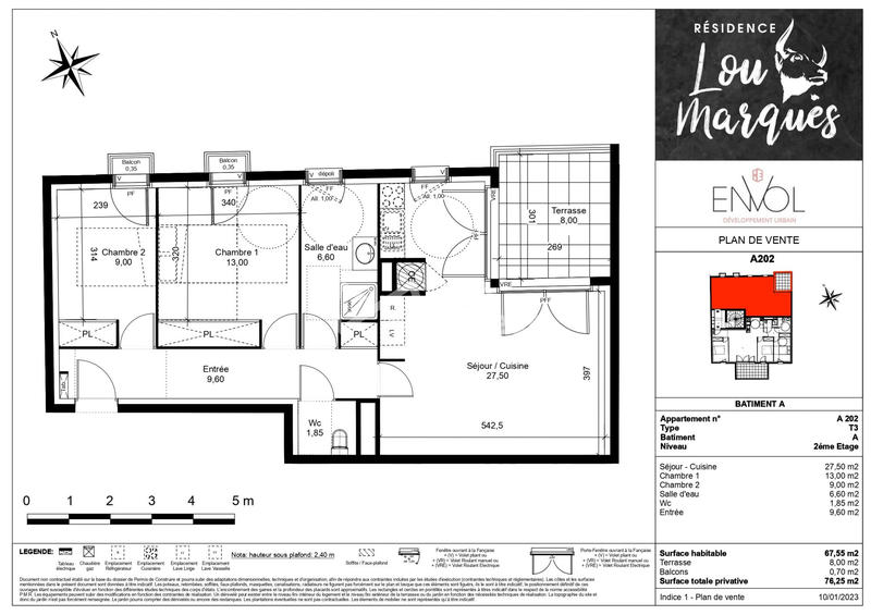 Appartement - 68 m² - 3 pièces