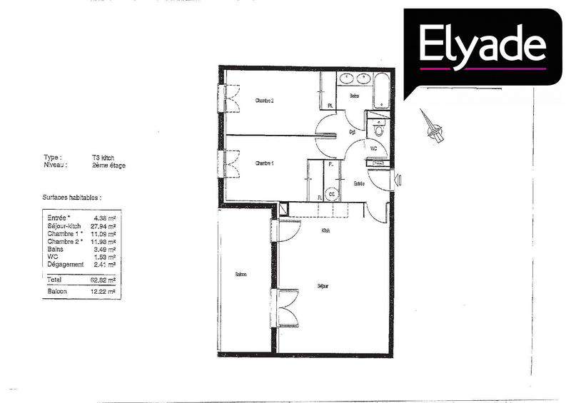 Appartement - 63 m² - 3 pièces