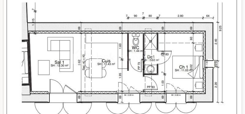 Appartement - 60 m² - 3 pièces
