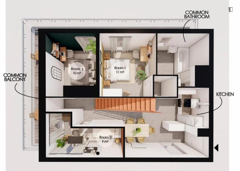 Chambre - 9 m² - 4 pièces