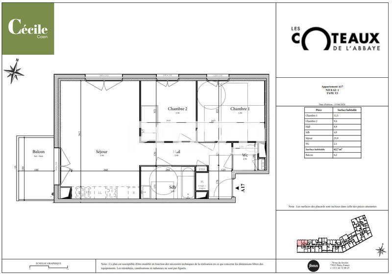 Appartement - 63 m² - 3 pièces