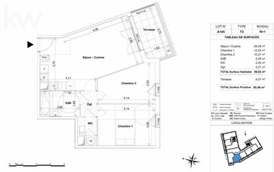Appartement - 59 m² - 3 pièces