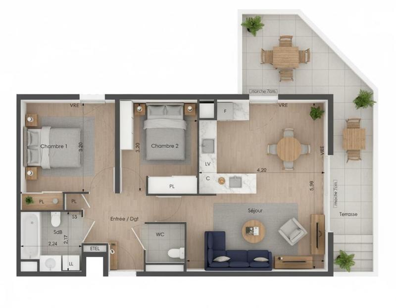 Appartement - 62 m² - 3 pièces