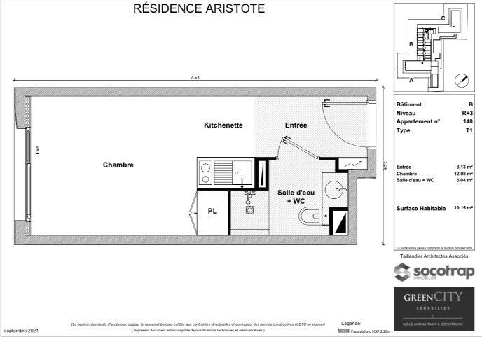 Appartement - 19 m² - 1 pièce