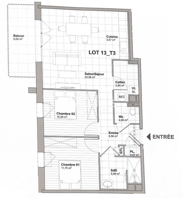 Appartement - 68 m² - 3 pièces