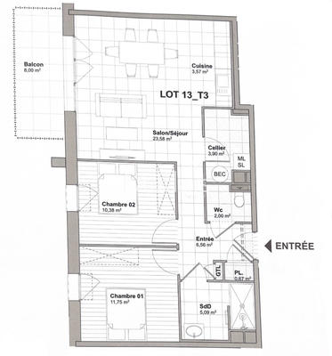 Appartement - 68 m² - 3 pièces