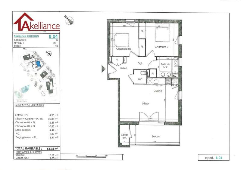 Appartement - 63 m² - 3 pièces