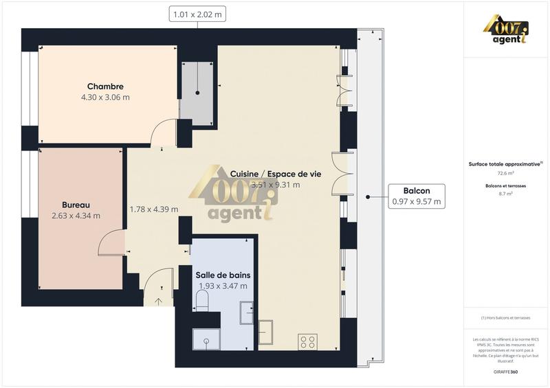 Appartement - 72 m² - 3 pièces