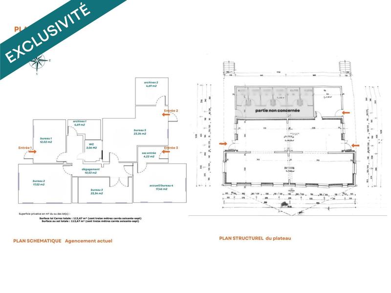 Bureau - 116 m² - 6 pièces