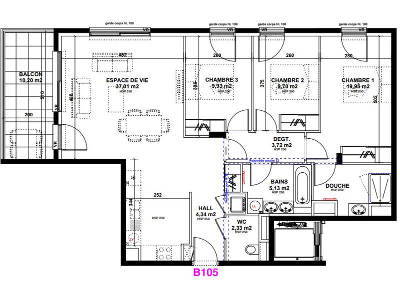 Appartement - 92 m² - 4 pièces