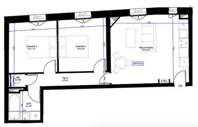 Appartement - 50 m² - 3 pièces