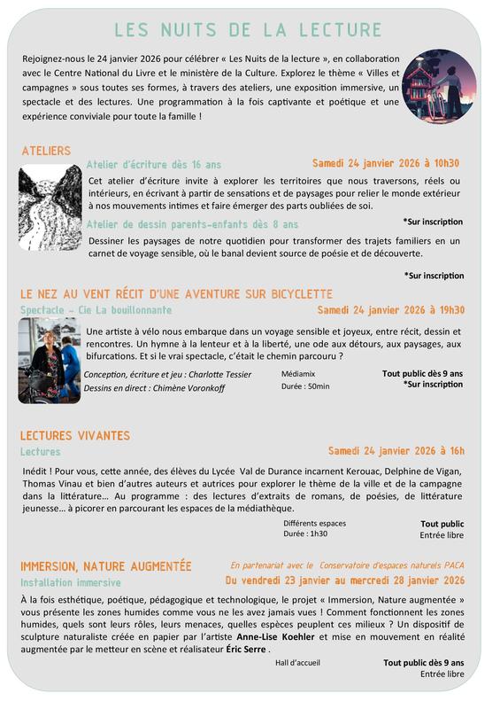 Programme médiathèque janvier