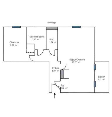 Appartement - 48 m² - 2 pièces