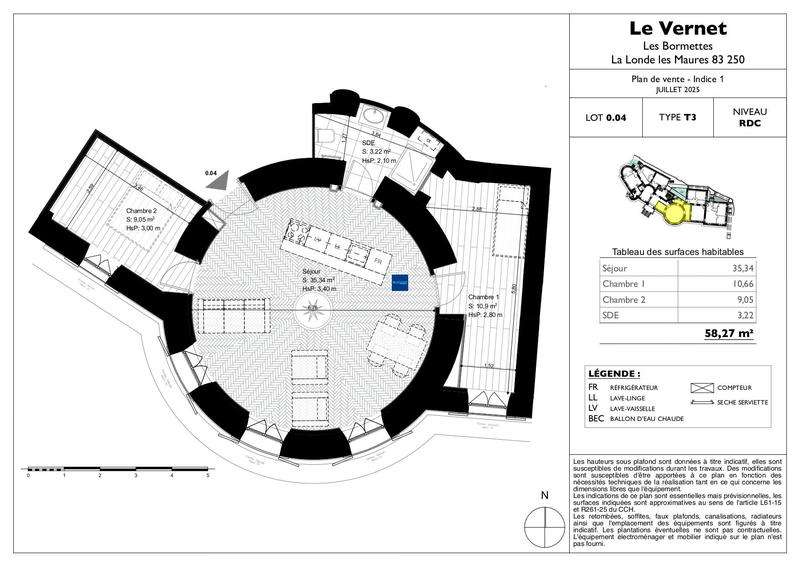 Appartement - 58 m² - 3 pièces