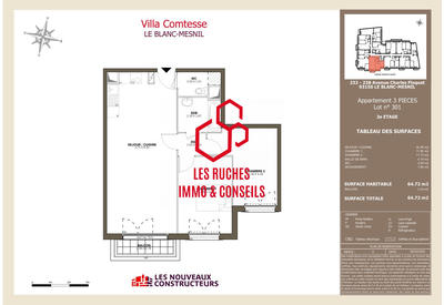 Appartement - 65 m² - 3 pièces