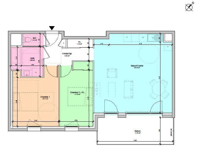 Appartement - 72 m² - 3 pièces