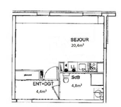 Studio - 29 m² - 1 pièce