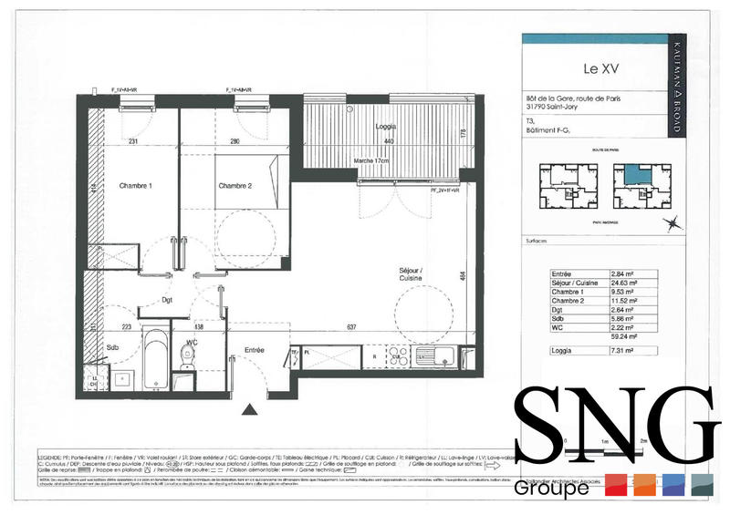 Appartement - 59 m² - 3 pièces