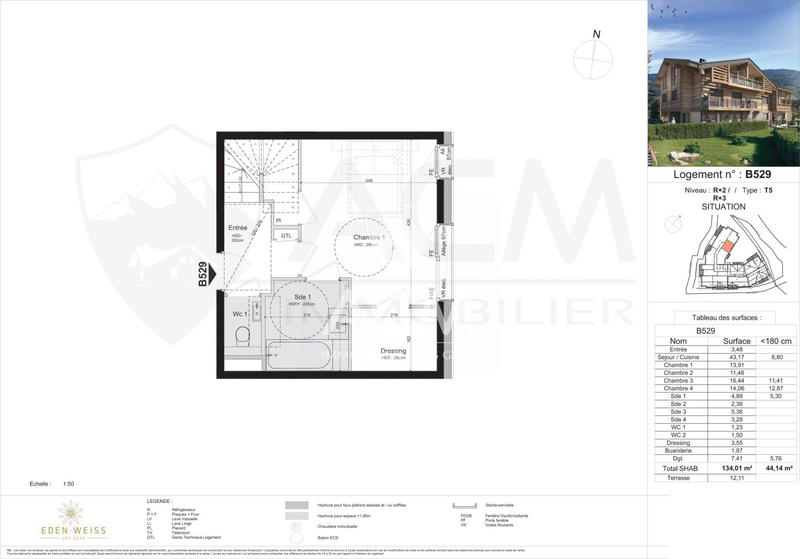 Duplex - 134 m² - 5 pièces