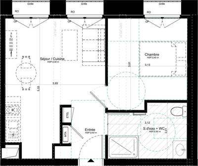 Appartement - 38 m² - 2 pièces