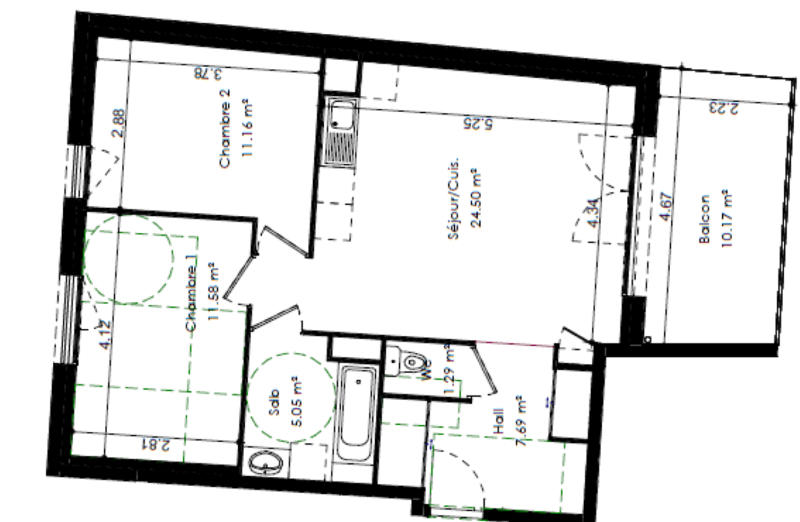 Appartement - 61 m² - 3 pièces