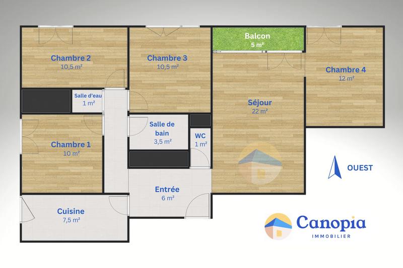 Appartement - 90 m² - 5 pièces