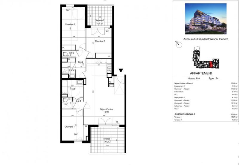 Appartement - 90 m² - 4 pièces