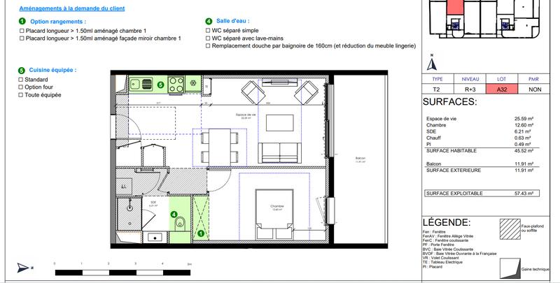 Appartement - 46 m² - 2 pièces