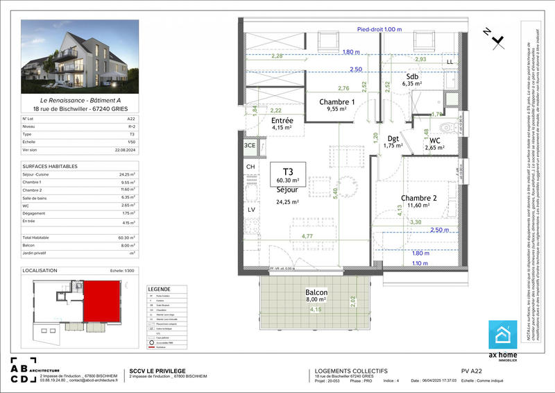 Appartement - 61 m² - 3 pièces