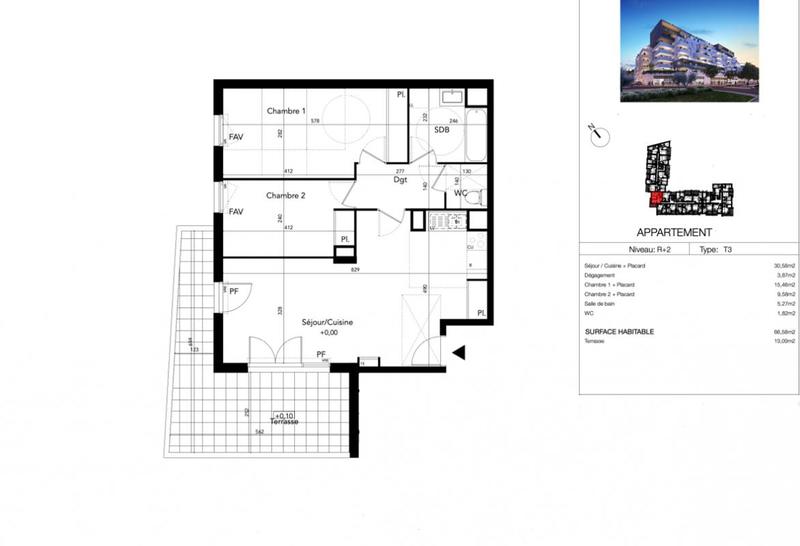 Appartement - 66 m² - 3 pièces